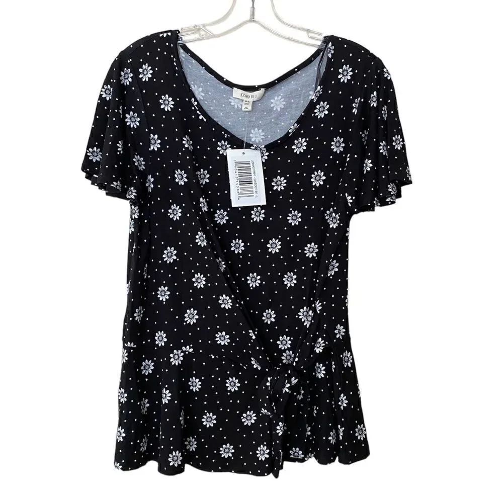Comp Blu Flutter Sleeve Blouse